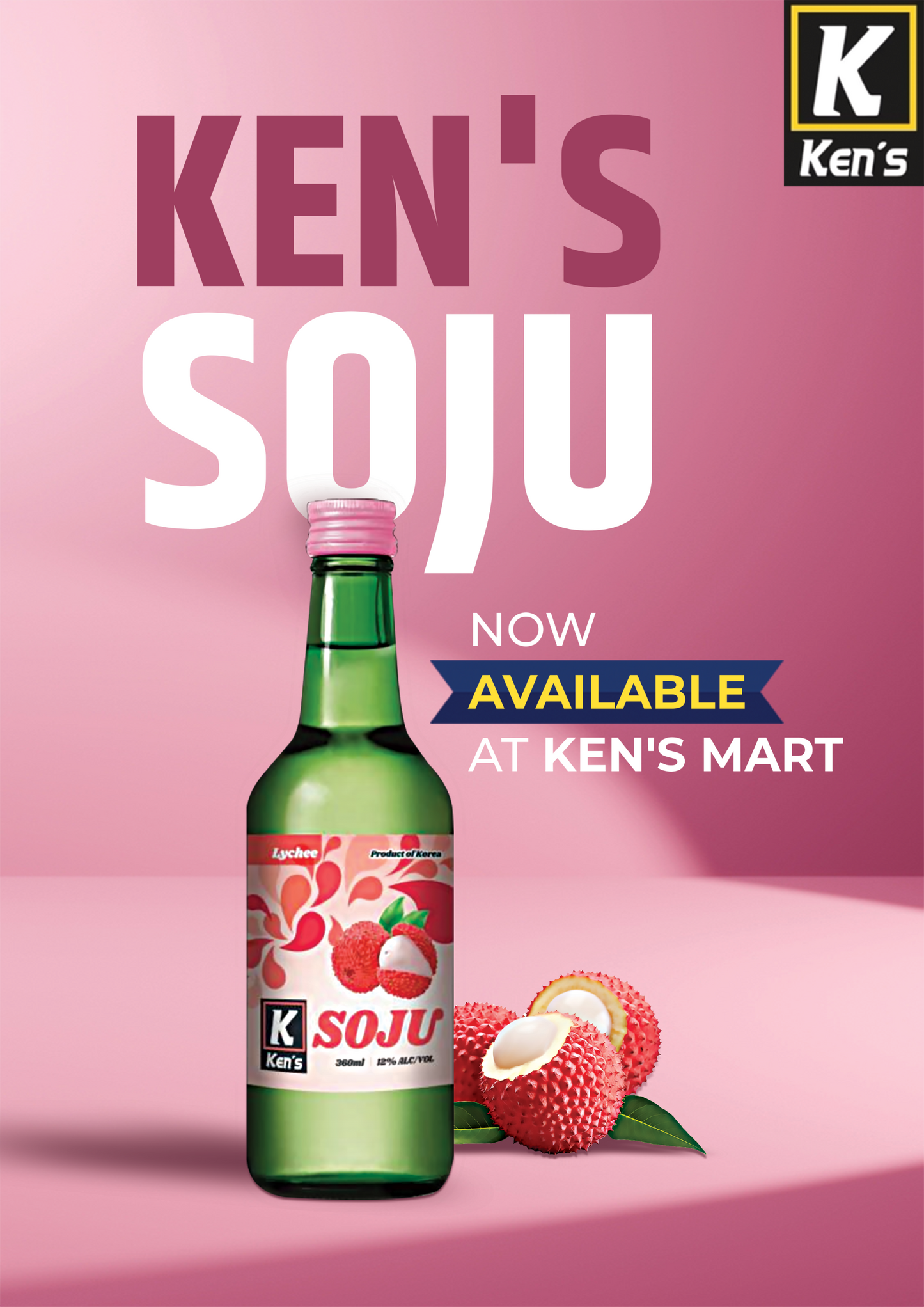 Ken's Soju Lychee 12% 360ml x 20pk